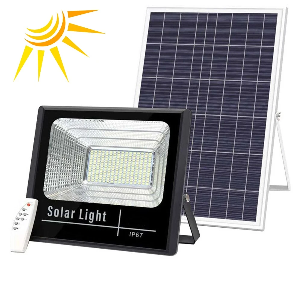 Proiector LED cu panou solar si telecomanda, IP66