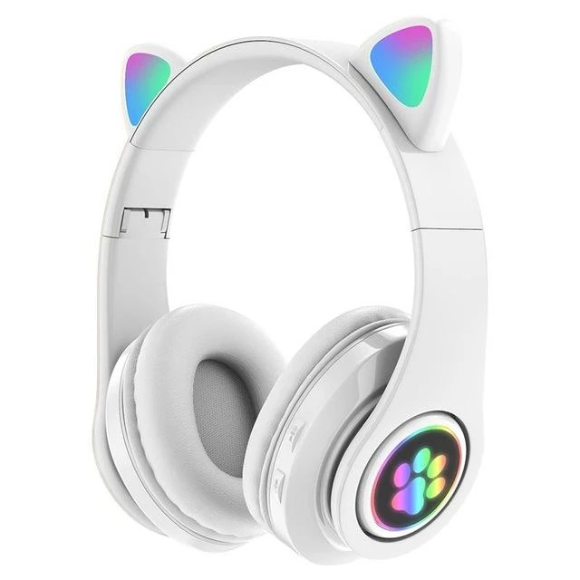 Casti wireless pliabile cu urechi de pisica iluminate LED, Bluetooth 5.0, Bass Stereo