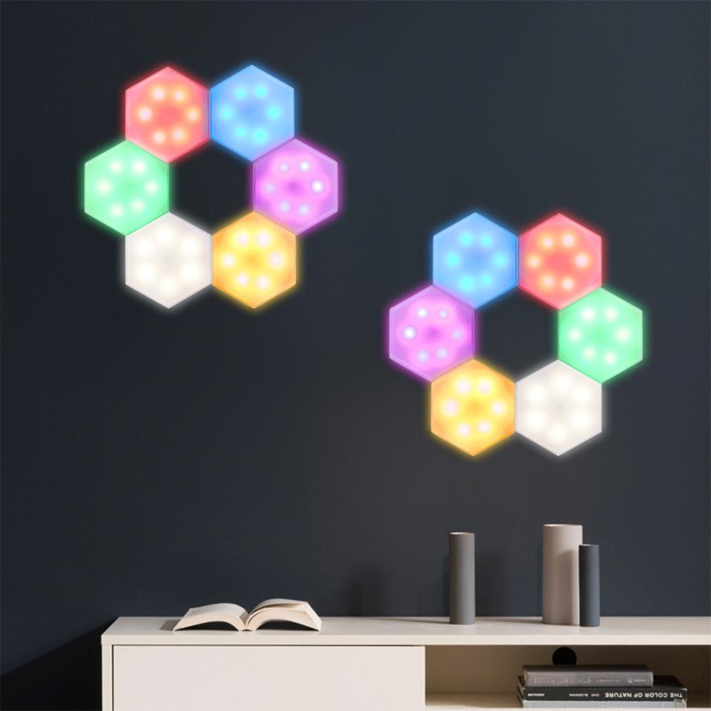 Set 6 Lampi modulare Hexagon RGB cu telecomanda si senzor tactil