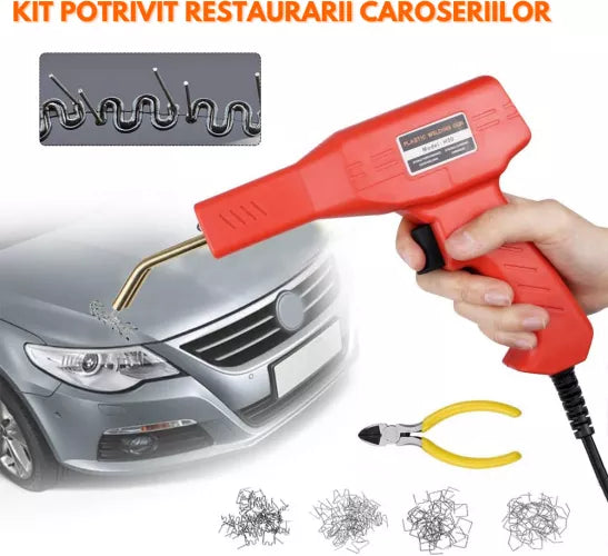 RESIGILAT - Trusa aparat sudat plastic, pistol profesional pentru lipit/sudat plastic, kit pentru repararea fisurilor din plastic, polipropilena, 200 capse de intarire, putere 50W