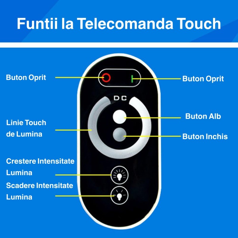 Controller led RGB pentru banda LED, cu touch, 12V/24V, cu telecomanda