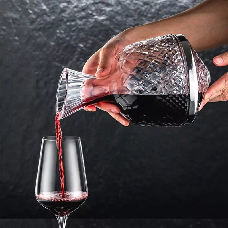 Decantor de vin rotativ de lux, din sticlă transparentă, set elegant pentru iubitorii de vin