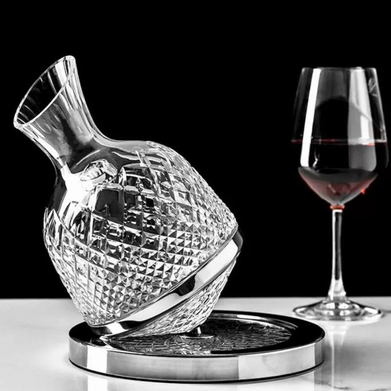 Decantor de vin rotativ de lux, din sticlă transparentă, set elegant pentru iubitorii de vin