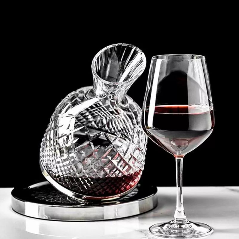 Decantor de vin rotativ de lux, din sticlă transparentă, set elegant pentru iubitorii de vin