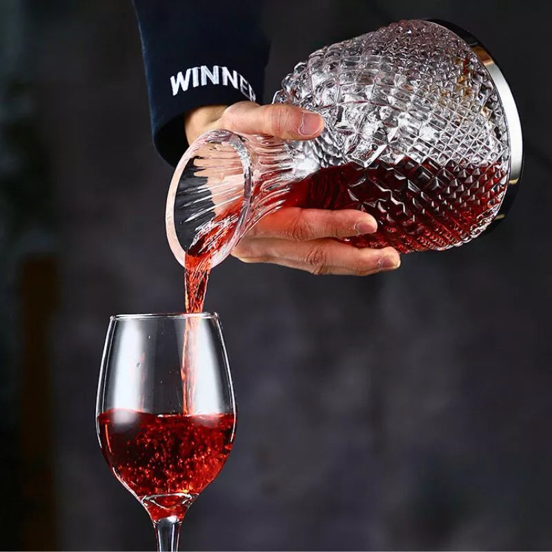 Decantor de vin rotativ de lux, din sticlă transparentă, set elegant pentru iubitorii de vin