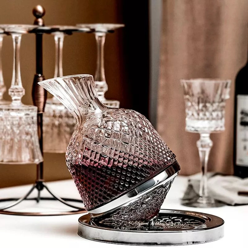 Decantor de vin rotativ de lux, din sticlă transparentă, set elegant pentru iubitorii de vin