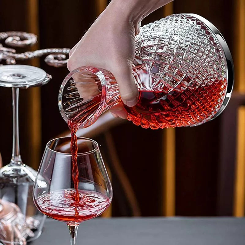 Decantor de vin rotativ de lux, din sticlă transparentă, set elegant pentru iubitorii de vin