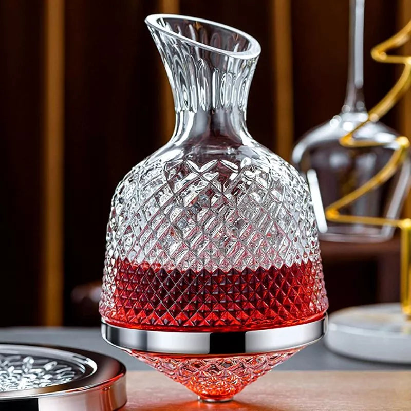 Decantor de vin rotativ de lux, din sticlă transparentă, set elegant pentru iubitorii de vin