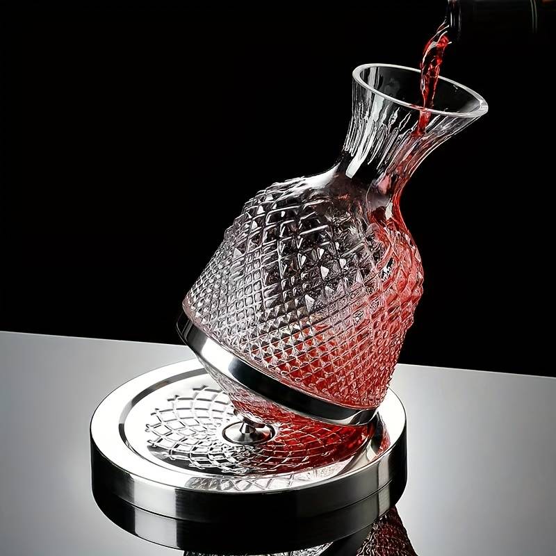 Decantor de vin rotativ de lux, din sticlă transparentă, set elegant pentru iubitorii de vin