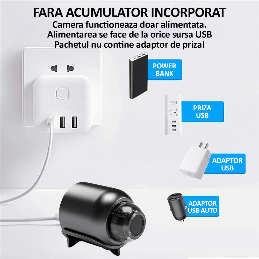 Mini camera supraveghere X5, WIFI, Full HD, View 160 grade, control din aplicatie, senzor miscare, vizionare pe timp de noapte