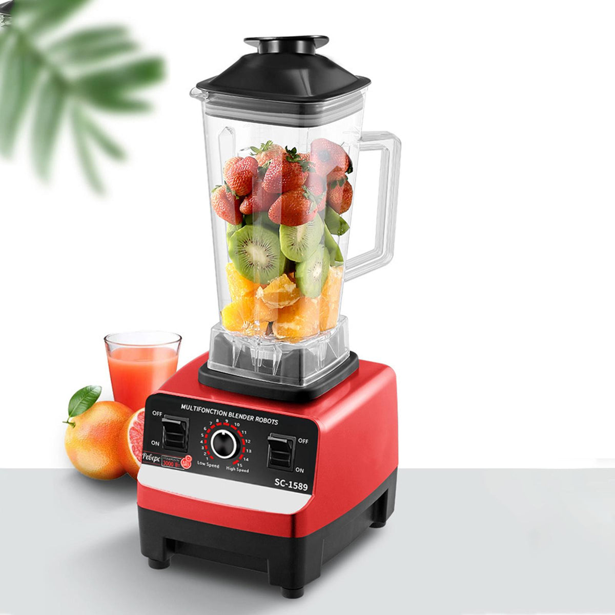 Blender Profesional de bucatarie 2 in 1, 2.5L, motor din cupru, 15 viteze, 3000W