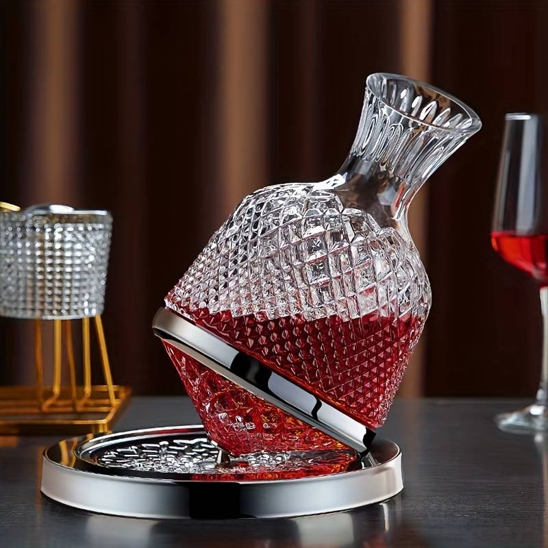 Decantor de vin rotativ de lux, din sticlă transparentă, set elegant pentru iubitorii de vin