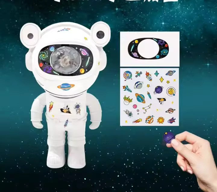 Proiector LED  in forma de astronaut cu sunete si lumini, stickere autoadezive, conexiune Bluetooth