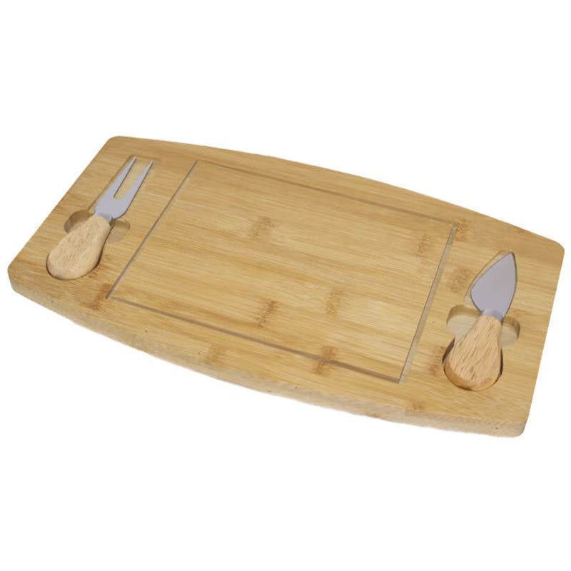 Set platou de branzeturi cu ustensile pentru servire, din lemn, dimensiuni 36x18x1, 5 cm