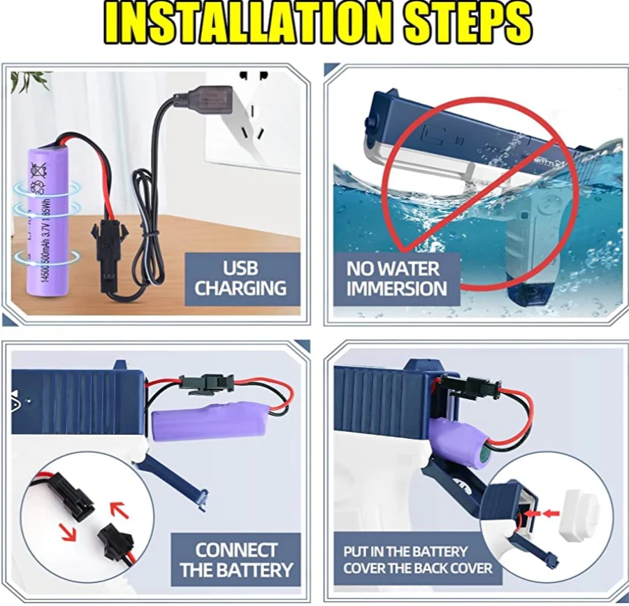 Pistol electric cu jet de apa, 1 rezervor, incarcare USB