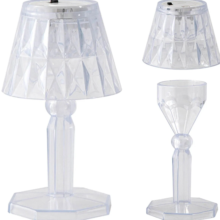 Set de 12 mini lampi de masa cu cristal LED, decor elegant, cu abajur transparent