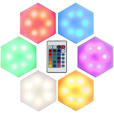 Set 6 Lampi modulare Hexagon RGB cu telecomanda si senzor tactil