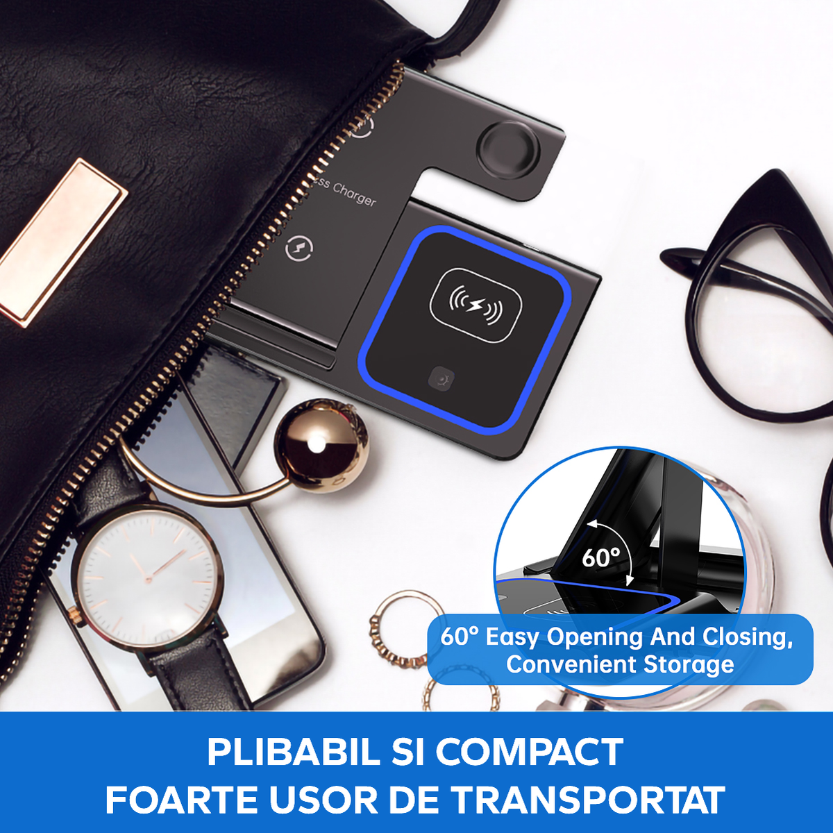 Statie Incarcare rapida 3 in 1 Qi, Fast Charger 15W, compatibila cu apple watch, airpods, iPhone