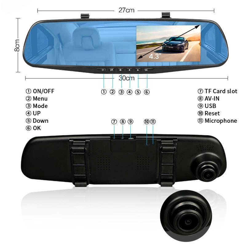 Oglinda retrovizoare 4.5 inch cu camera HD 1080P, DVR auto, cu microfon si difuzor incorporate + camera suplimentara marsarier