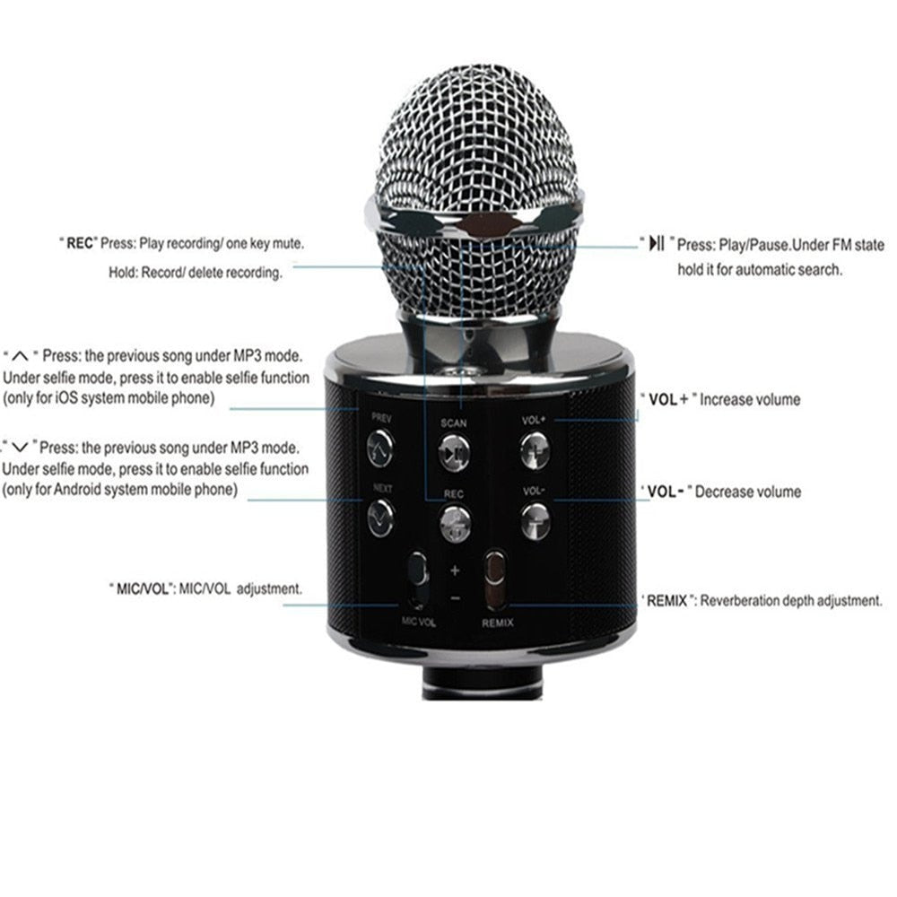 Microfon wireless pentru karaoke, cu bluetooth