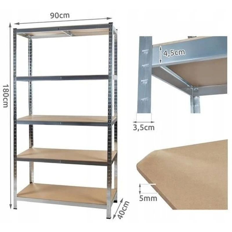 Pachet 3 rafturi metalice cu coltar, 5 polite cadru otel galvanizat, polita MDF, 175kg/polita, 180x90x40cm