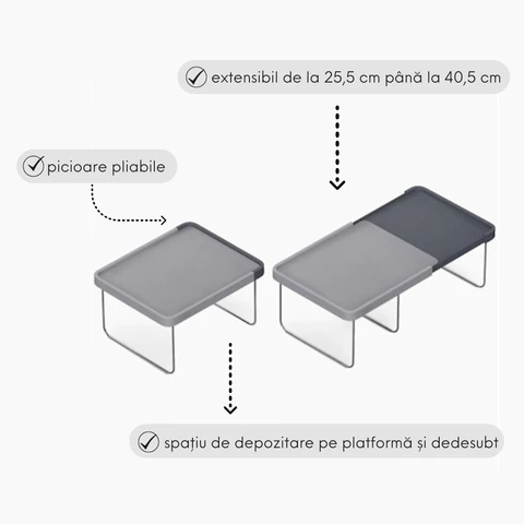 Raft extensibil cu 3 picioare, lungime maxima 40 cm, gri/gri inchis