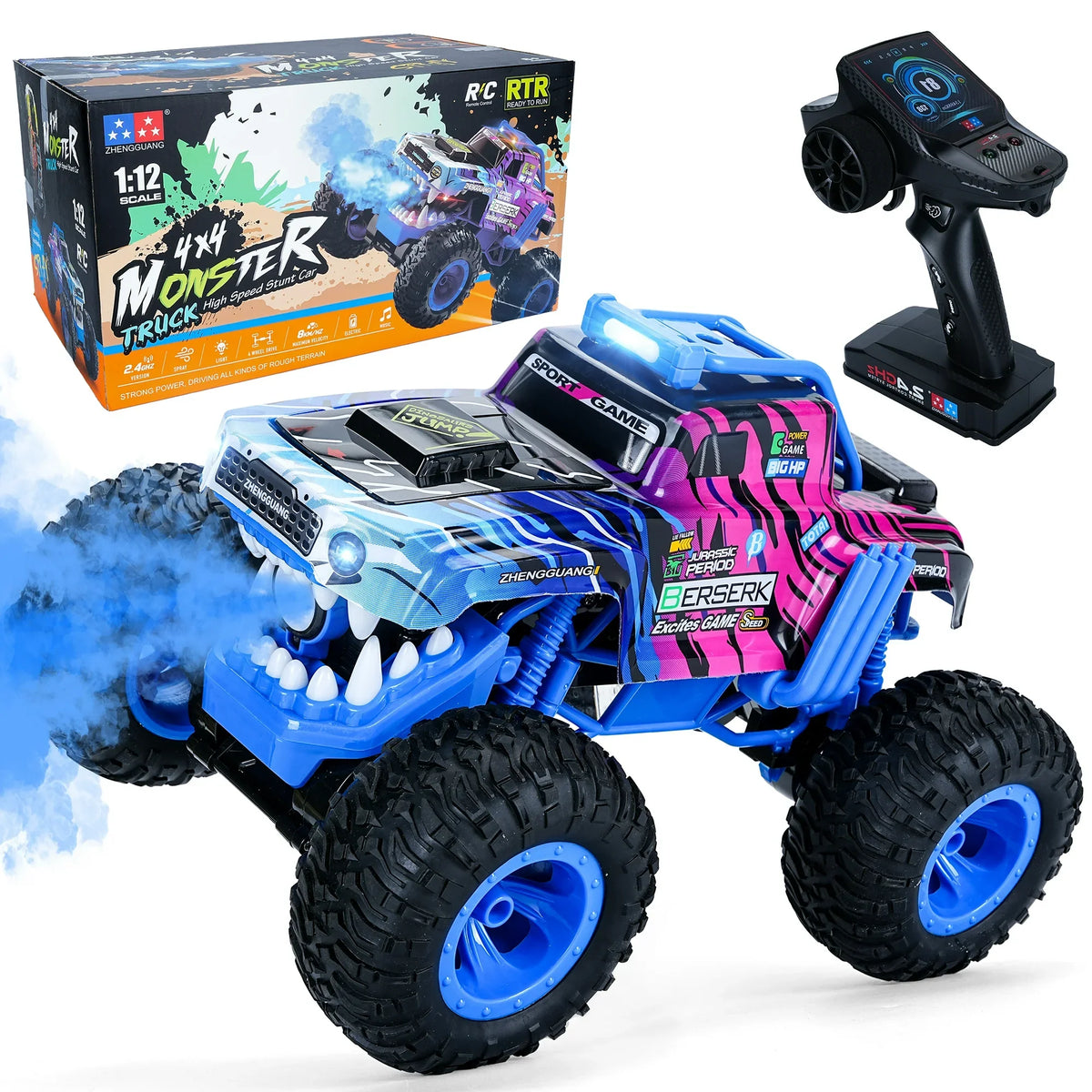 Masina Monster Truck cu telecomanda, spray, lumini si muzica, rotatie 360° si tractiune 4x4