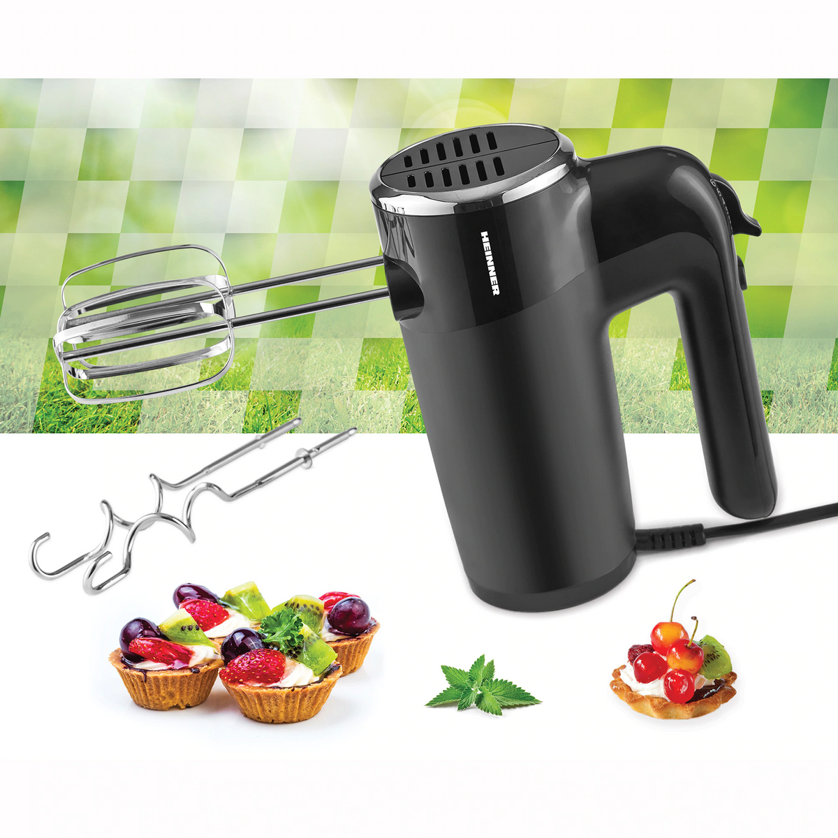 Mixer de mana Heinner HM-300, 300W, 6 viteze+turbo, 2 seturi accesorii inox