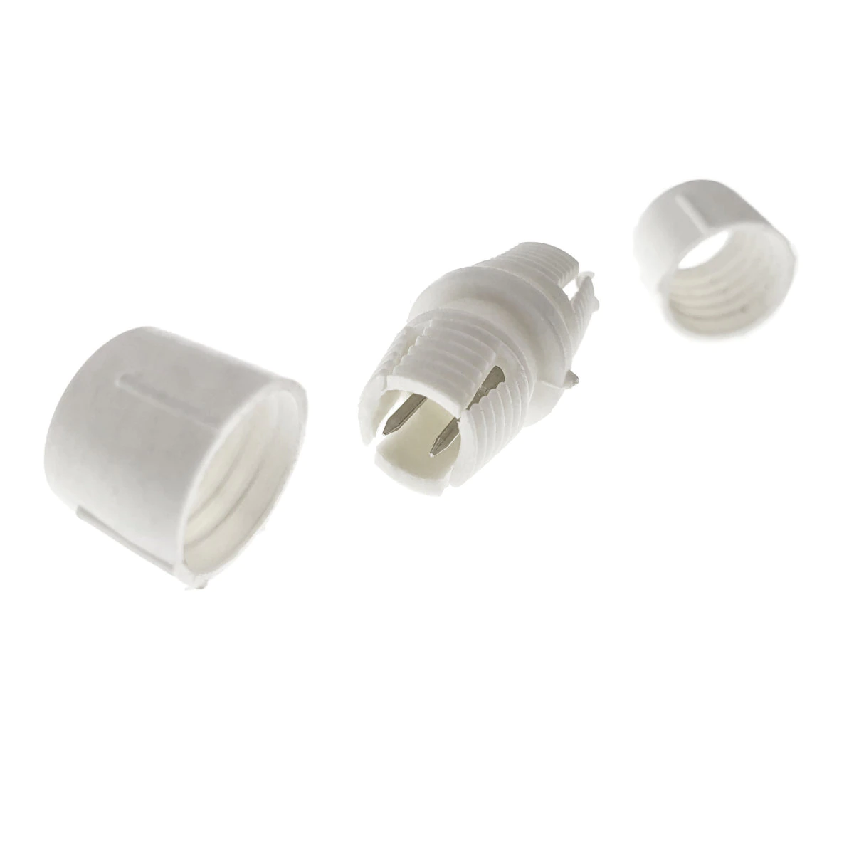 Conector imbinare furtun Led luminos, cu 2 pini, 3 elemente cu filet, din plastic, alb