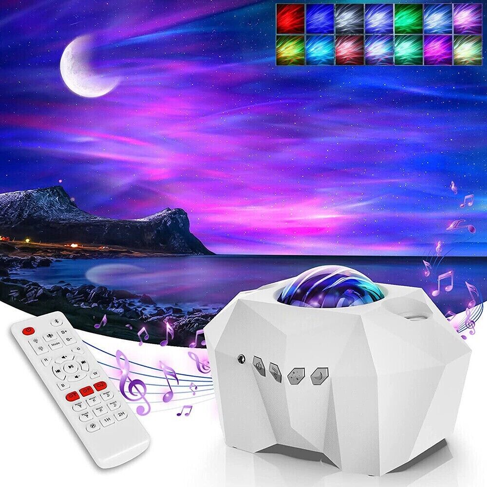 Proiector cu Joc de Lumini Aurora Boreala si Stele, Boxa, Sunete, Functie Bluetooth, Telecomanda, Incarcare USB