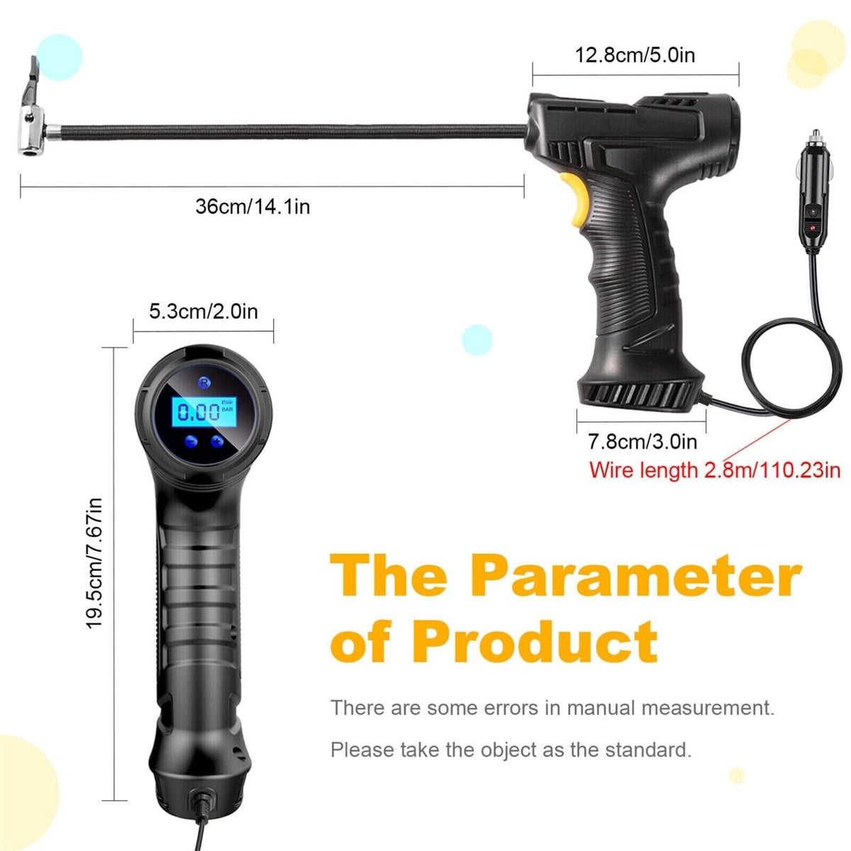 Compresor auto portabil multifunctional, 12V, 10 bari, afișaj digital LED, alimentare la bricheta masinii