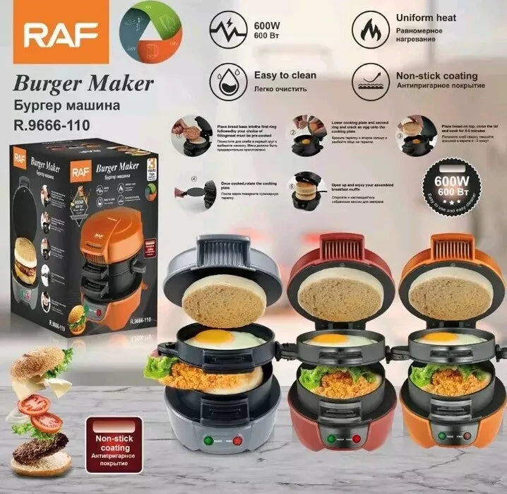 Aparat de facut burgeri sau sandwich-uri RAF 600W, Rosu