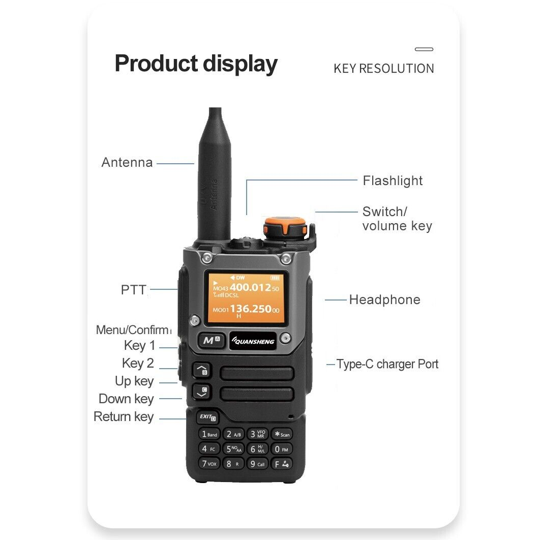 Statie Radio emisie-receptie Walkie Talkie Quansheng UV-K5 5W, UHF, VHF, DTMF, FM Dual Band Two Way Radio, NOAA Weather Alarm