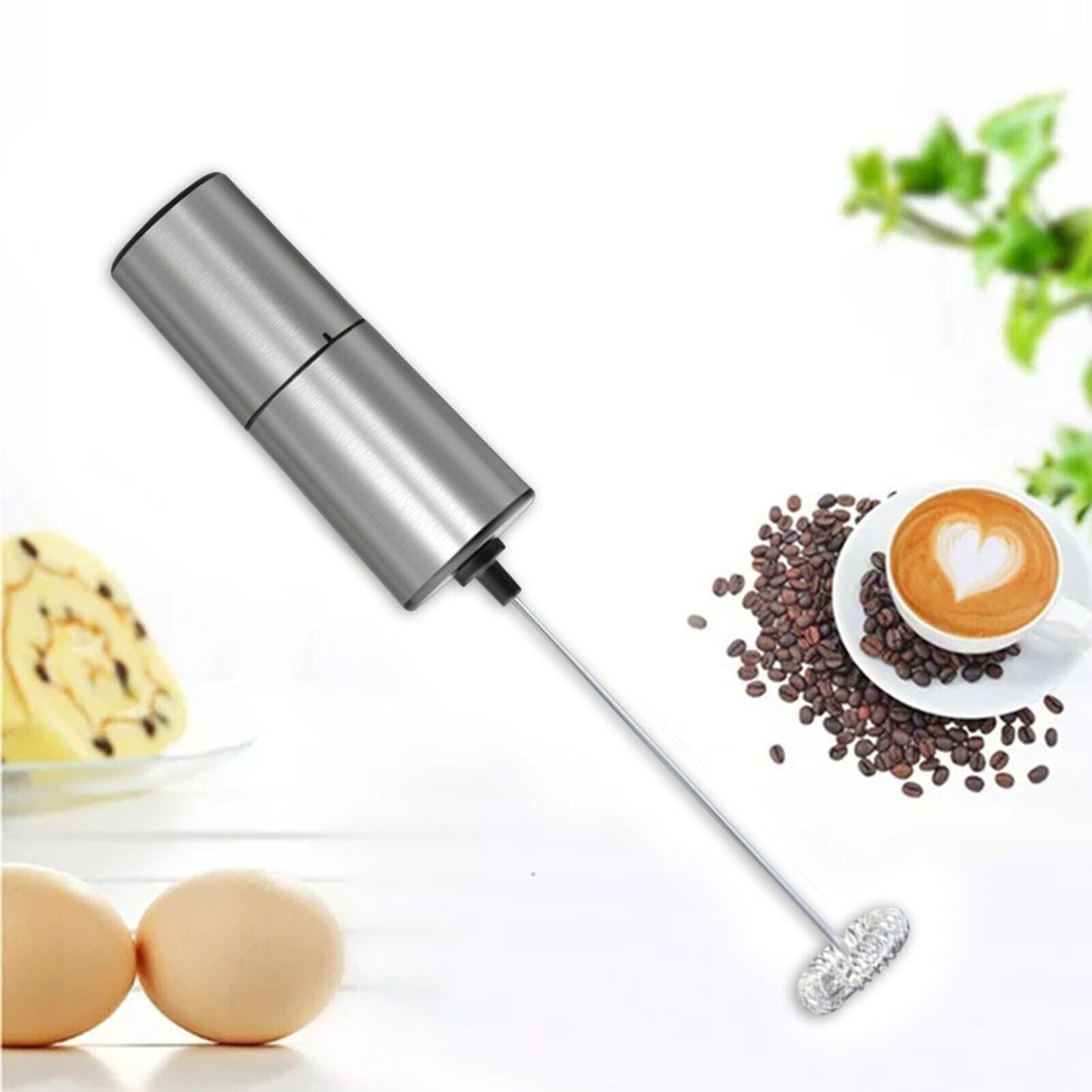 Mini mixer de facut spuma lapte, din otel inoxidabil, pe baterii, pentru cafea latte, cappuccino, ciocolata calda