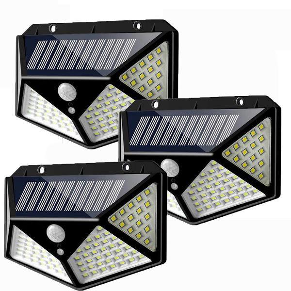 Set 3 x Lampa 100 LED cu panou solar, senzor de miscare - Tenq.ro