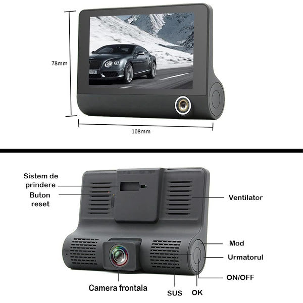 Camera auto dubla fata si interior, cu ecran 4&quot; cu touch, Full-HD 1080p