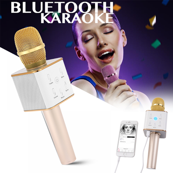 Microfon Karaoke fara fir Q7 Bluetooth portabil cu boxa - Tenq.ro